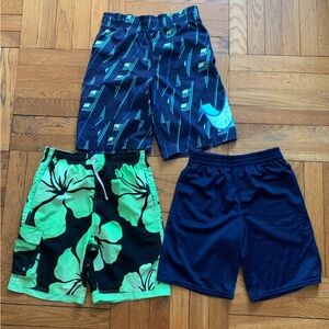 Boys 3 Athletic & Swim Shorts - Navy & Neon Green